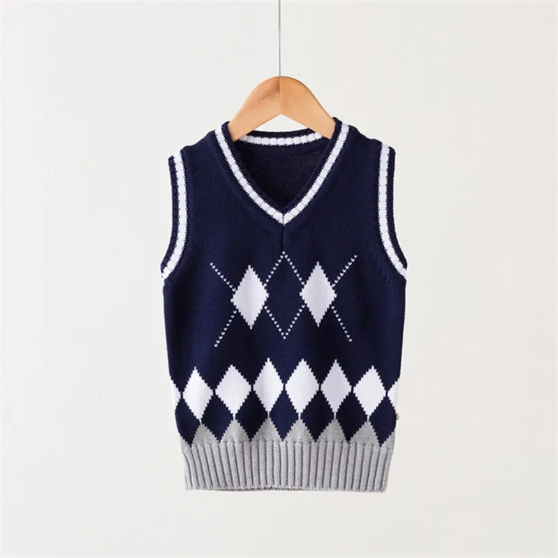 

Children School Uniform Vest V-Neck Design Kids Knitted Pullover Waistcoat For Teen Boys Girls 3-15Years Wear DM022