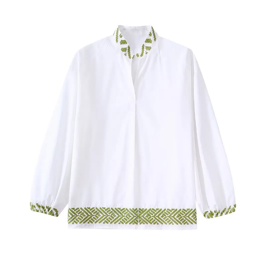 

Women White Shirt With Embroidery Autumn 2022 New Fashion Full Sleeve Blouse Oversized Clothing Modern Girl Casual Pollover Top