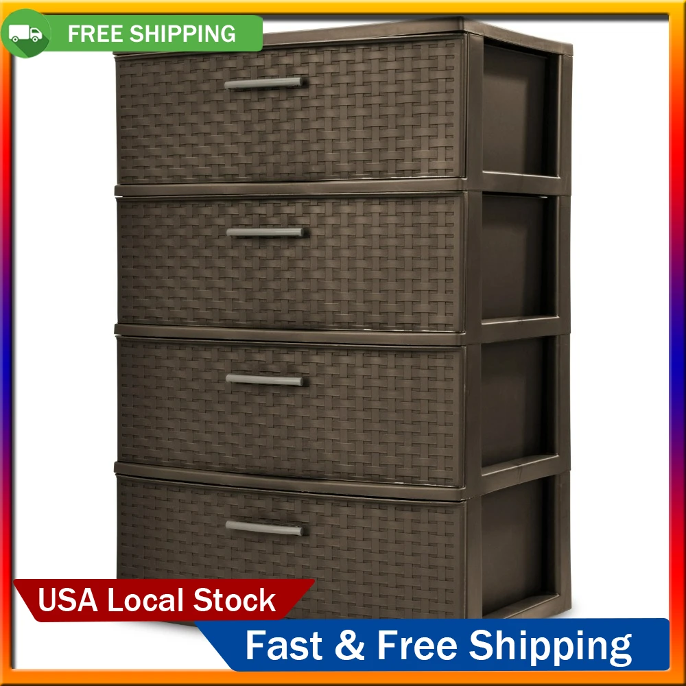

4 Drawer Wide Weave Tower Espresso Storage Boxes & Bins