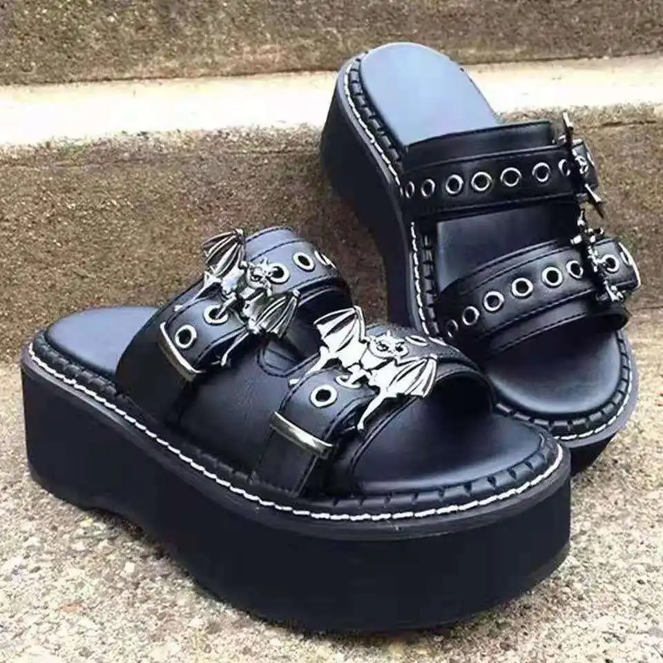 

Summer Women's Shoes 2023 Trend Fashion Platform Heels Wedges Fashion Goth Slippers Men Luxury Slide Sandal Comfy Black
