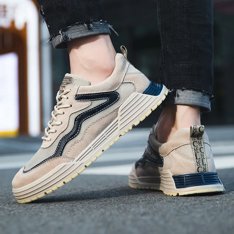 HIKEUP Men's Hiking Shoes Breathable Mesh Elastic Shoelace Walking Sneakers Outdoor Sports Comfort Footwear Male