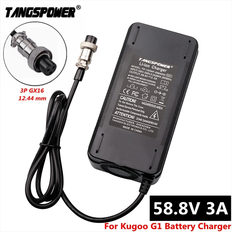 

58.8V 3A Battery Charger For Kugoo G1 Charger 14S 52V Li-ion Battery electric bike Charger With connector 3P GX16 Fast Charging