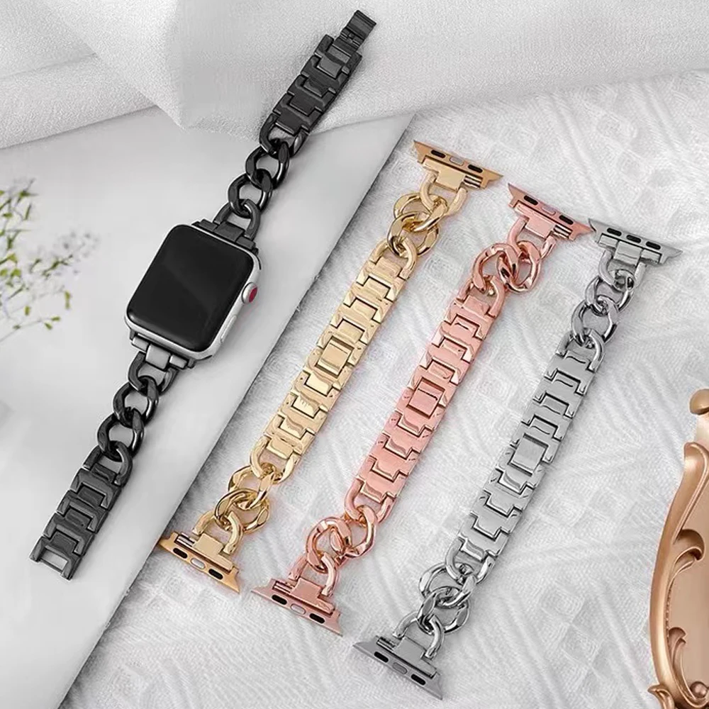 

Stainless steel metal bracelet for Apple watch SE 7 6 5 4 band 40/44mm women Strap correas for iWatch 41 45 38 42mm series 3 2 1