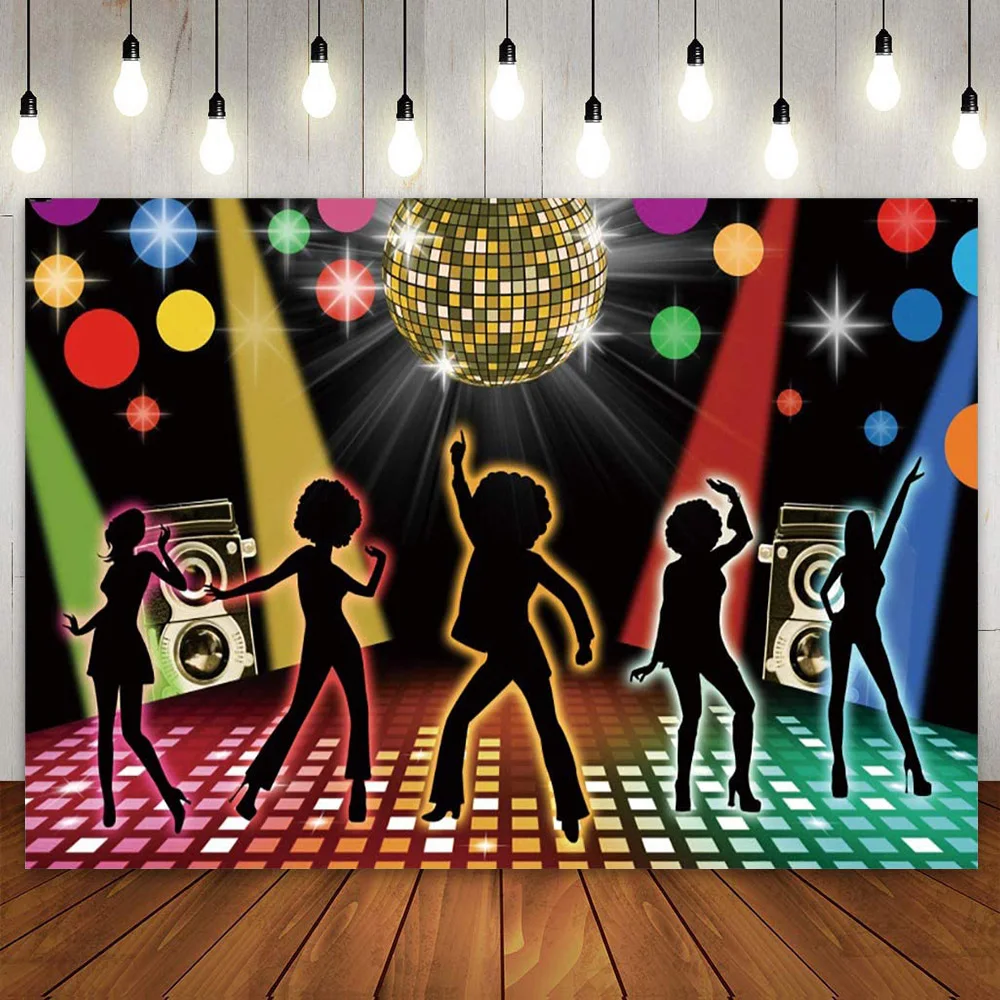 Disco Party Decor Backdrop Dancer Club Dancing Background Stage Neon 70's 80's 90's Birthday for Men Women Banner Poster Photo