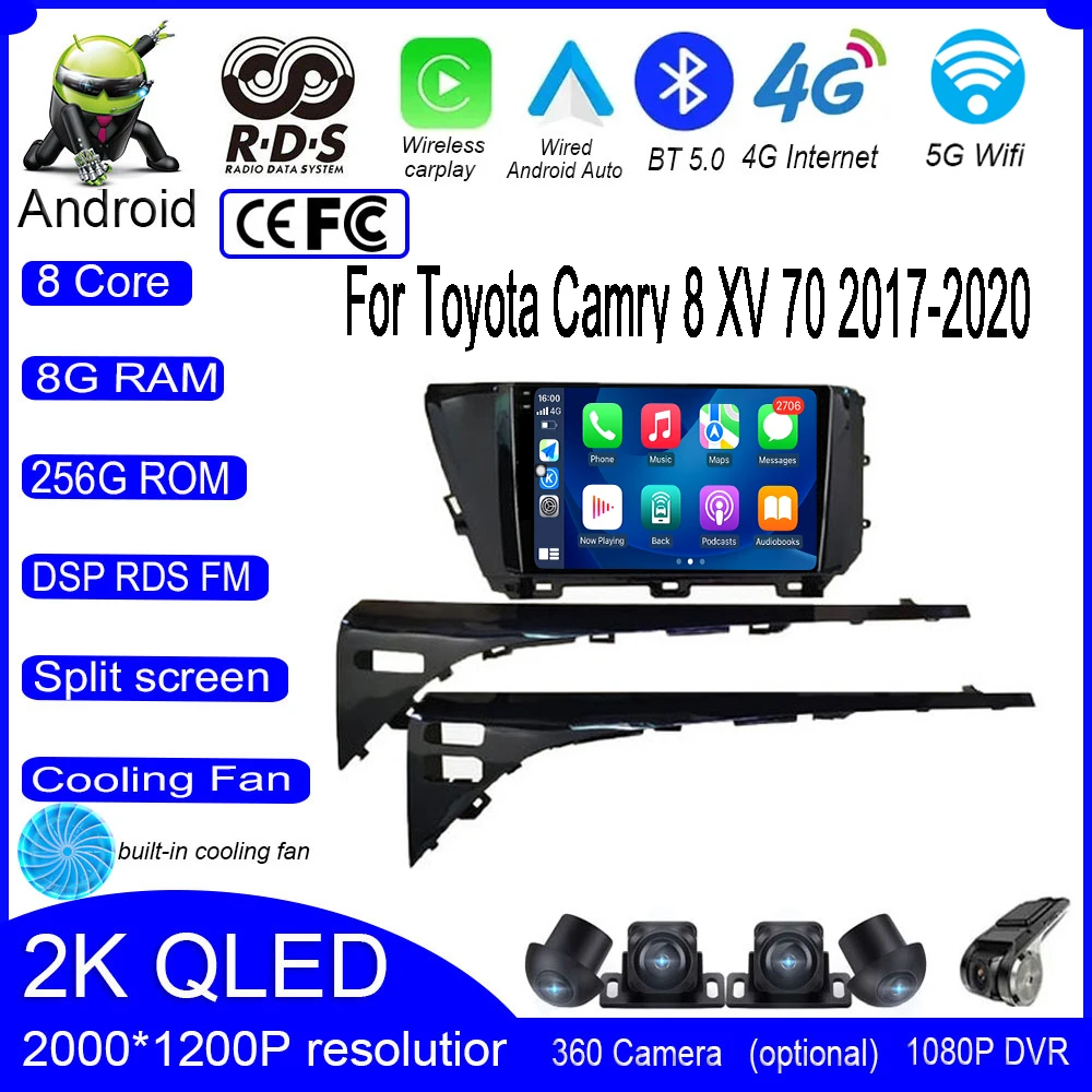 

10.1 lnch For Toyota Camry 8 XV 70 2017-2020 Android 13 Car Player Radio Video DSP Multimedia Autoradion Carplay Wireless