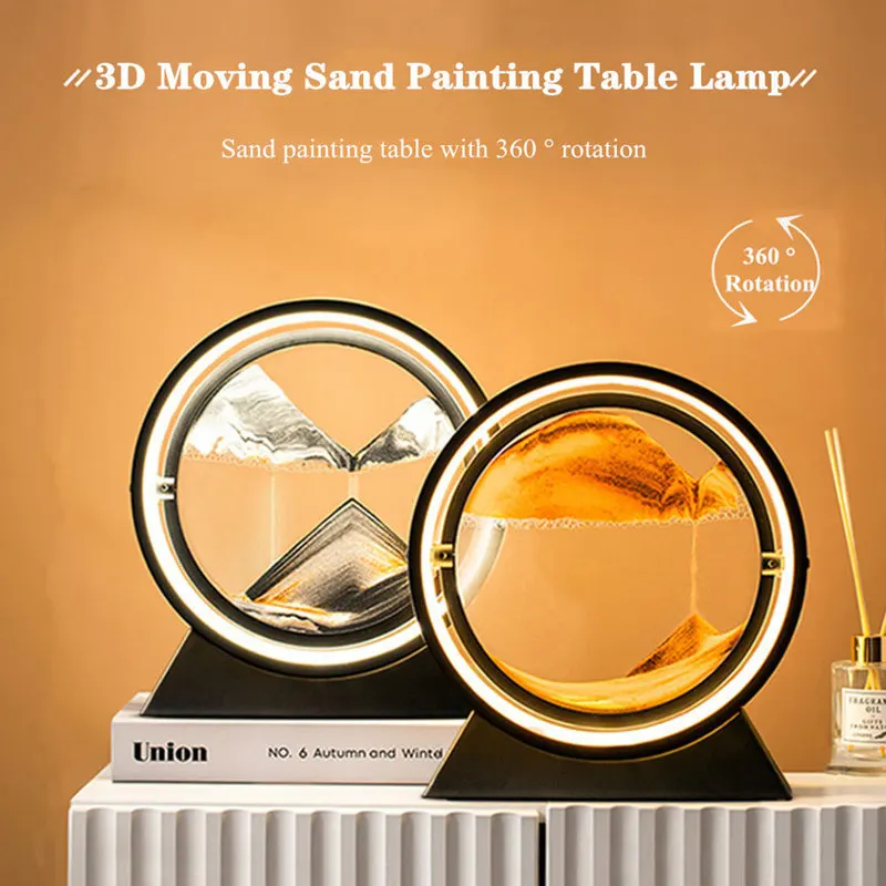 

LED Moving Sand Art Table Lamp Rechargeable Hourglass 3D Craft Quicksand Landscape Flowing Sand Decor Night Light Home Decor