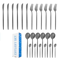 24pcs stainless steel cutlery set western food steak knife fork and spoon set mirror polished dinner flatware set for 6 person