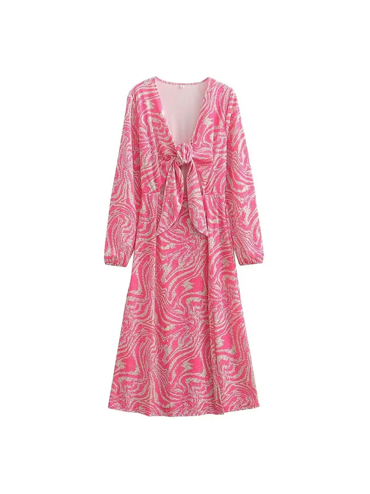 

Женское бархатное платье с открытой текстурой, привлекательное длинное платье с V-образным вырезом и принтом, осень 2022