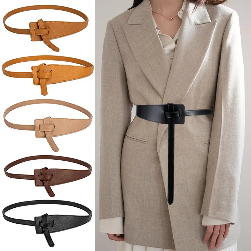 

Designer Belts for Women Knot Soft Pu Leather Long Cummerbunds Wide Coat Femme Dress Waistband Cintos Lady Cinturones Para Mujer