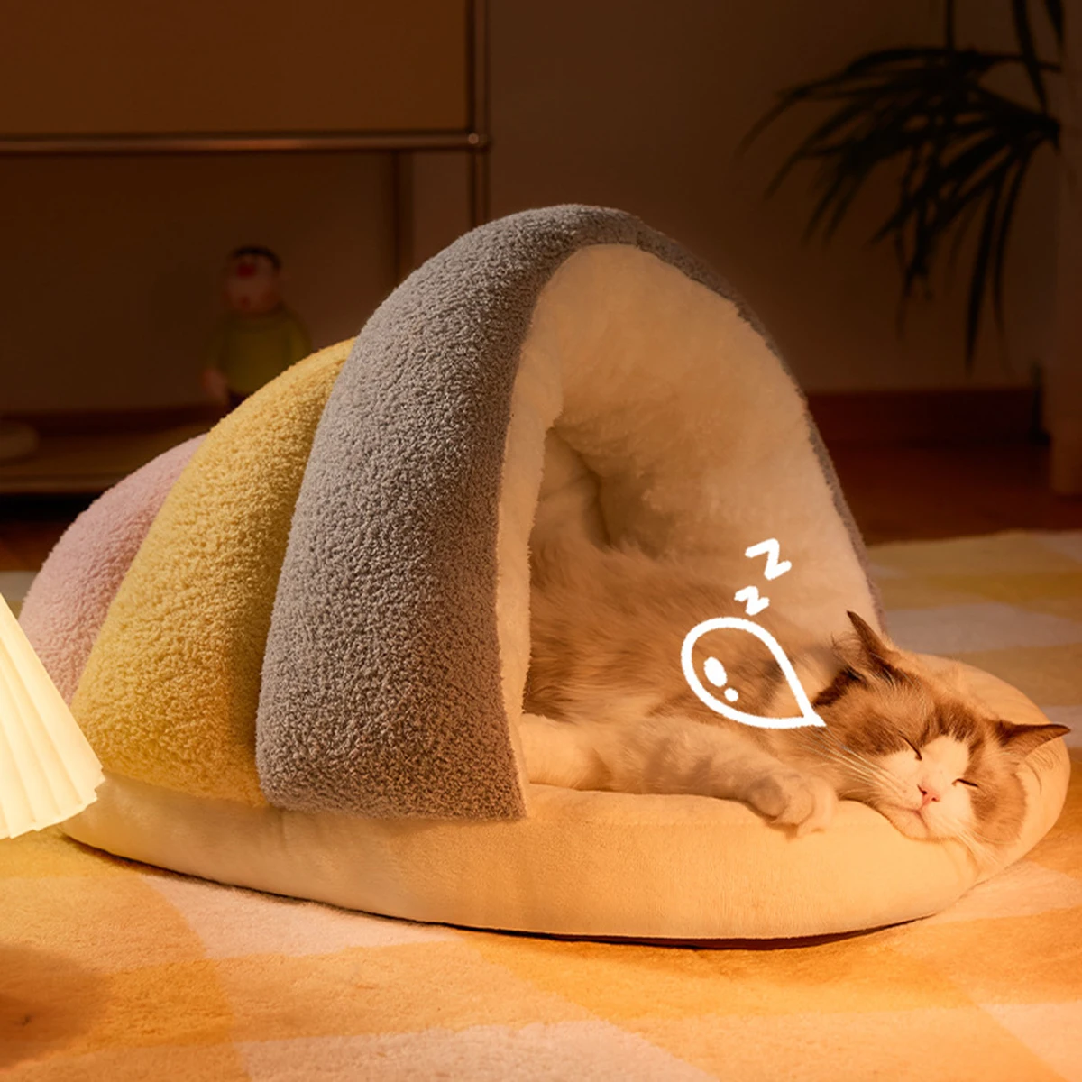 Кровать для собаки бархатная гробница теплая пещера милая спальная кровать