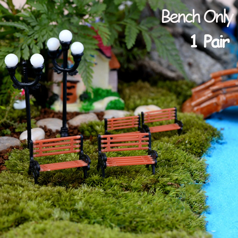 

1 Pair Resin Succulents Bonsai Crafts Fairy Garden Decor Micro Landscapes Park Chair Figurines Stools Miniature Bench