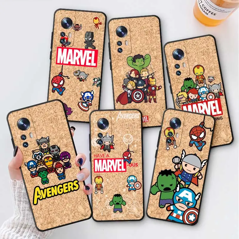 

Cute The Avengers Character Case for Xiaomi POCO X3 NFC 13 12 11 10T 11T 12T 12S 9T 12X Note 10 Lite Japanese Wood Grain Pattern