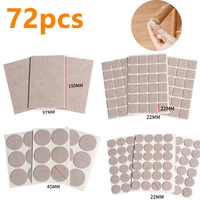 

72pcs Thicken Self Adhesive Felt Chair Leg Pads Floor Protectors Furniture Legs Table Leg Covers Round Bottom Anti-Slip Pads