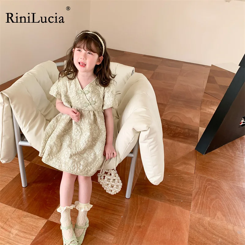 

RiniLucia 2022 New Summer Girls' Dress Baby Cute Flower Pleated Short Sleeve Party Princess Dress Children's Toddler Kids Girls