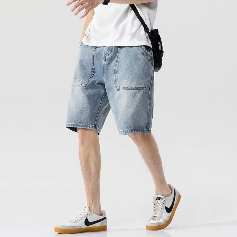 

Летние классические мужские универсальные шорты с множеством карманов, повседневные прямые широкие комбинезоны, трендовые джинсовые брюки