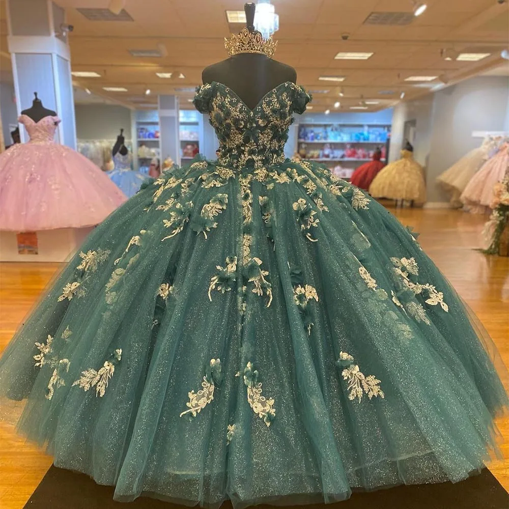 Sevintage Ball Gown Quinceanera Dresses 15 Party Formal 3D Flowers Lace Applique Lace-Up Princess Cinderella Birthday Gowns