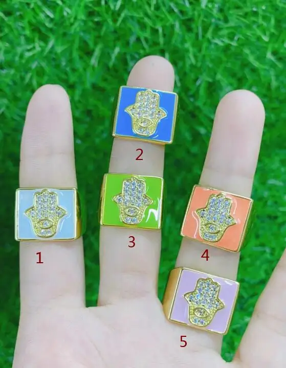 

1pcs hand Dripping oil Enamel Opening Rings Cute Eye women Ring CZ crystal Round chunky rings Jewelry wholesale