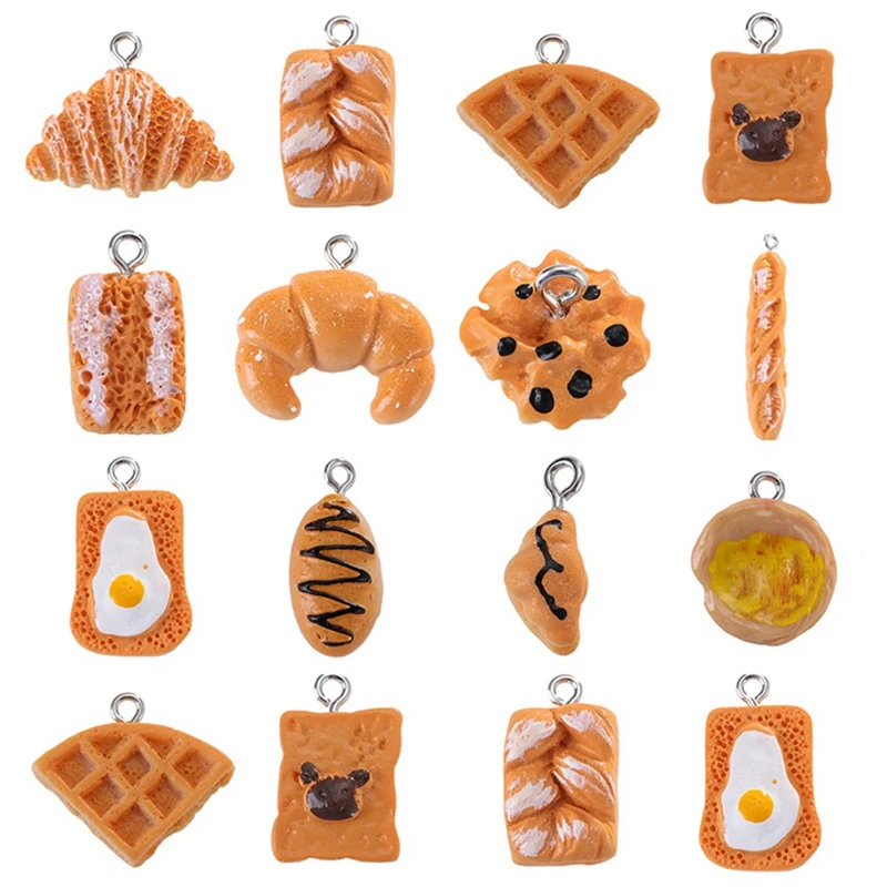 

50Pcs Simulation Baked Cake, Bread And Egg Tart Cute For Pendant DIY Earrings Necklace Accessories Finding