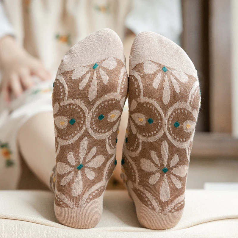 5Pair Ethnic Style Print Short Cotton Socks Women Vintage Harajuku Spring Summer Cool Socks Cute Streetwear Meia Feminina Sokken