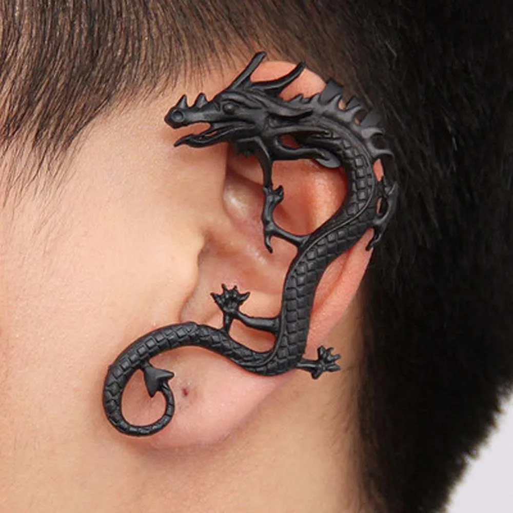 Single Men Women Alloy Left Ear Clip Earrings Fashion Jewelry Dragon