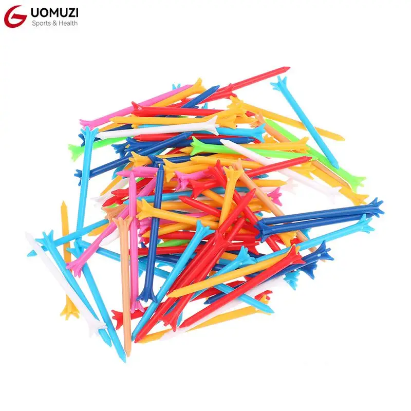 

100 шт./компл. разноцветные гольфы 5 зубцов 83 мм мячи для гольфа с меньшим сопротивлением держатель мяча для гольфа аксессуары для спорта на от...