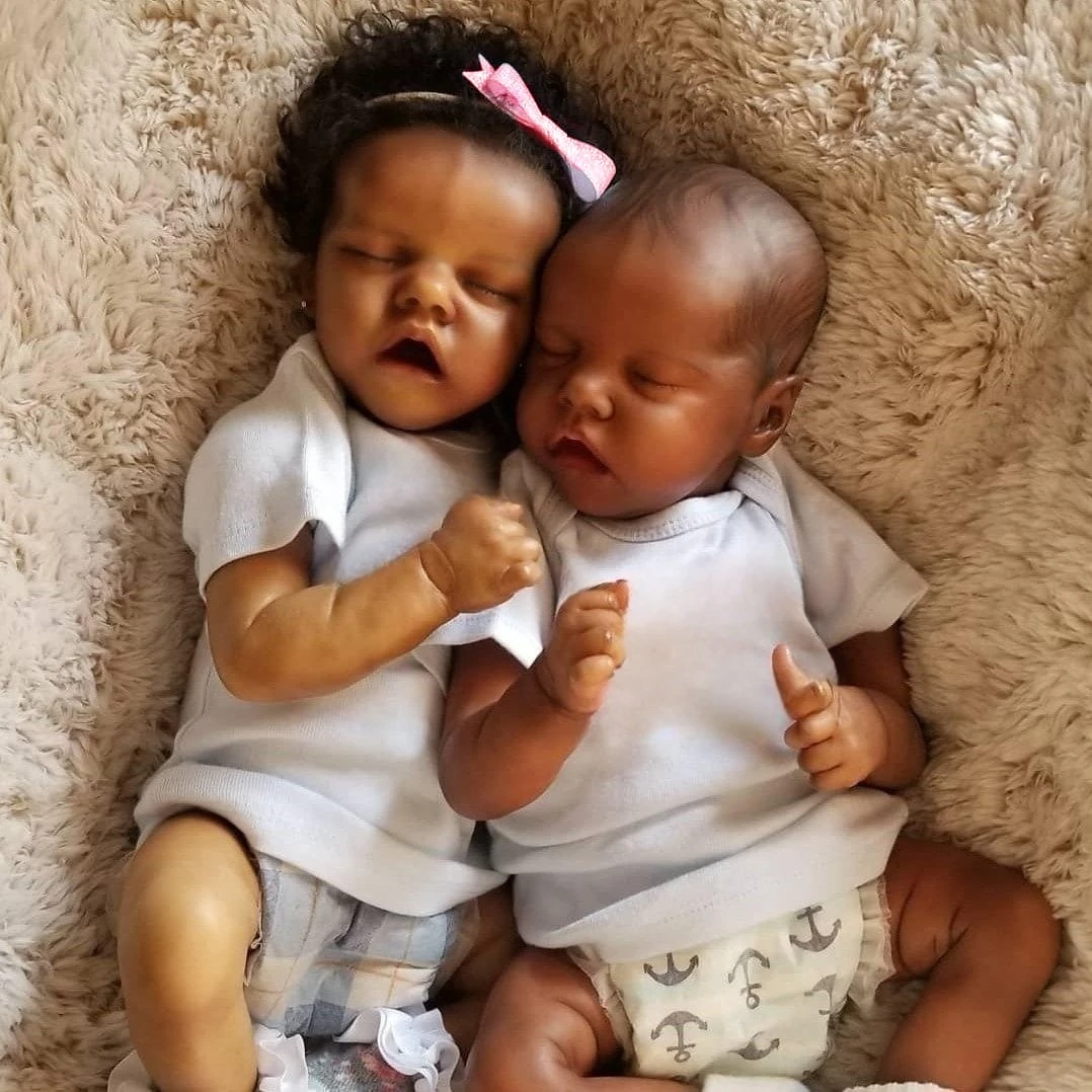 43CM African American Reborn Baby Doll Twin A Finished Newborn Black Girl Premature Baby Collectible Art Doll Best Gift For Kids