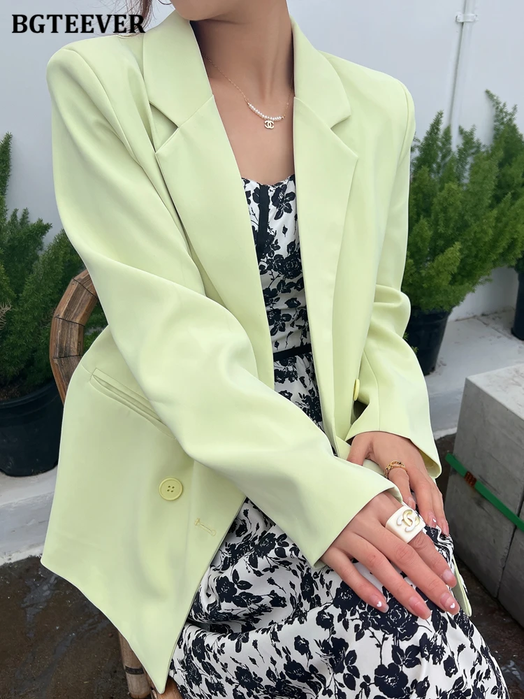 

BGTEEVER New Autumn Winter Double Breasted Jackets Women Casual Warm Blazer Female Elegant Loose Office Lady Outerwear