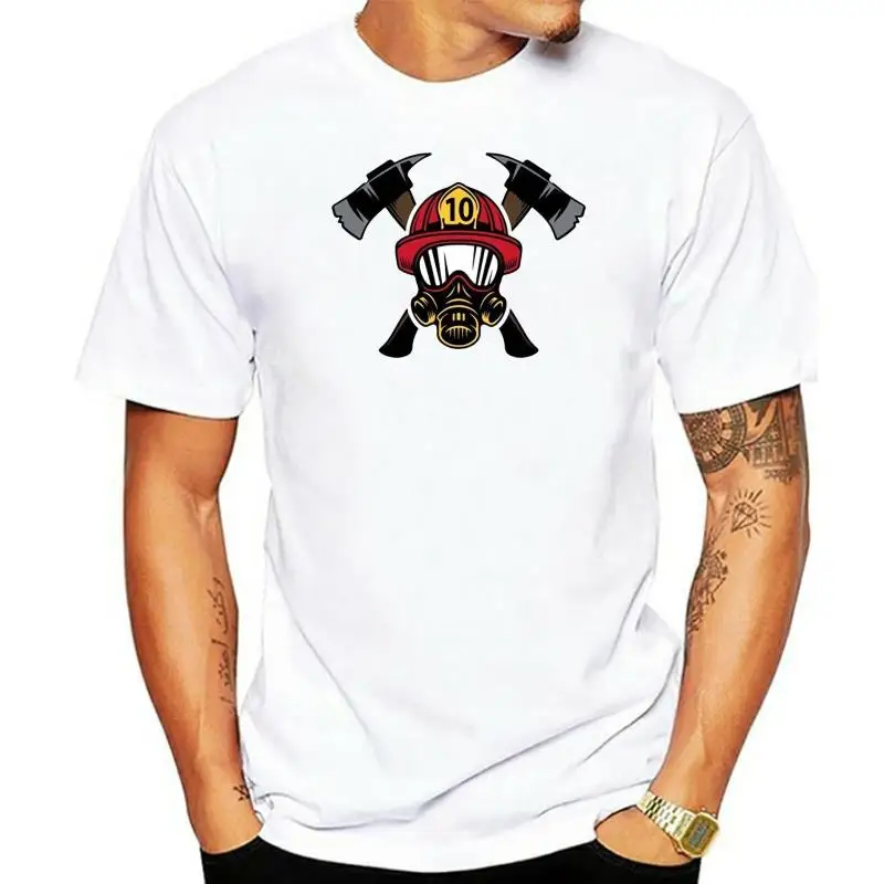 

t shirt Men's Summer Fashion Style Firefighter Helmet With Crossed Axes T-Shirt