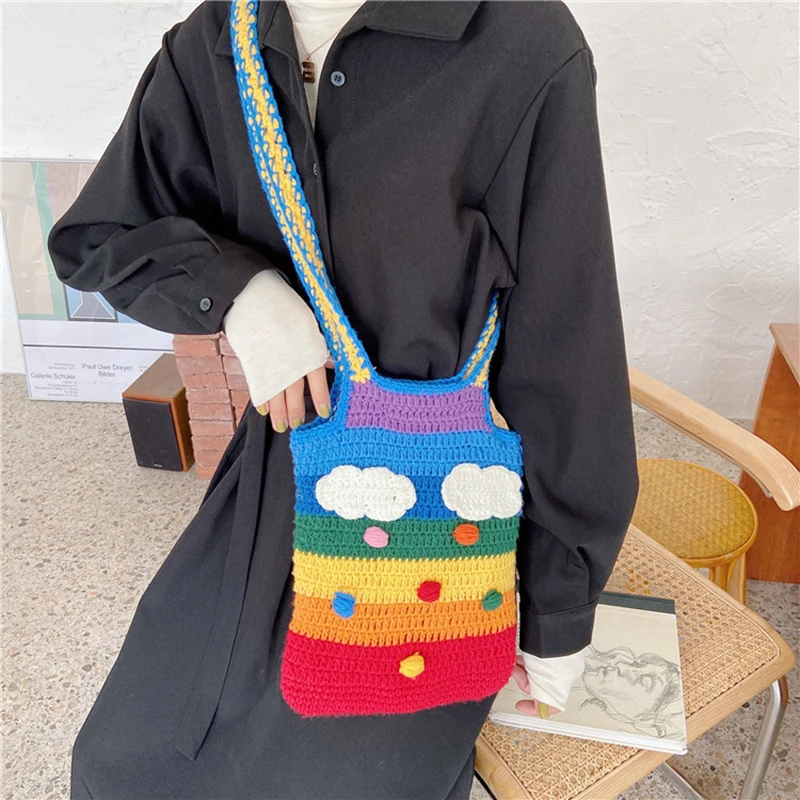 

Ladies Handbags Girl's Big Tote Laege bag Design Unusual Rainbow Colors Women Shoulder Bags Classic Large Shopping Bag Casual