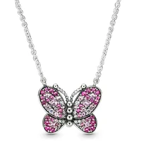 authentic 925 sterling silver moments dazzling pink butterfly with crystal necklace for women bead charm diy pandora jewelry