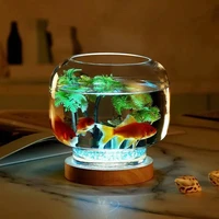 aquarium creative small round glass fish tank ecological goldfish tank base lighting fighting fish tank aquarium accessories 5v