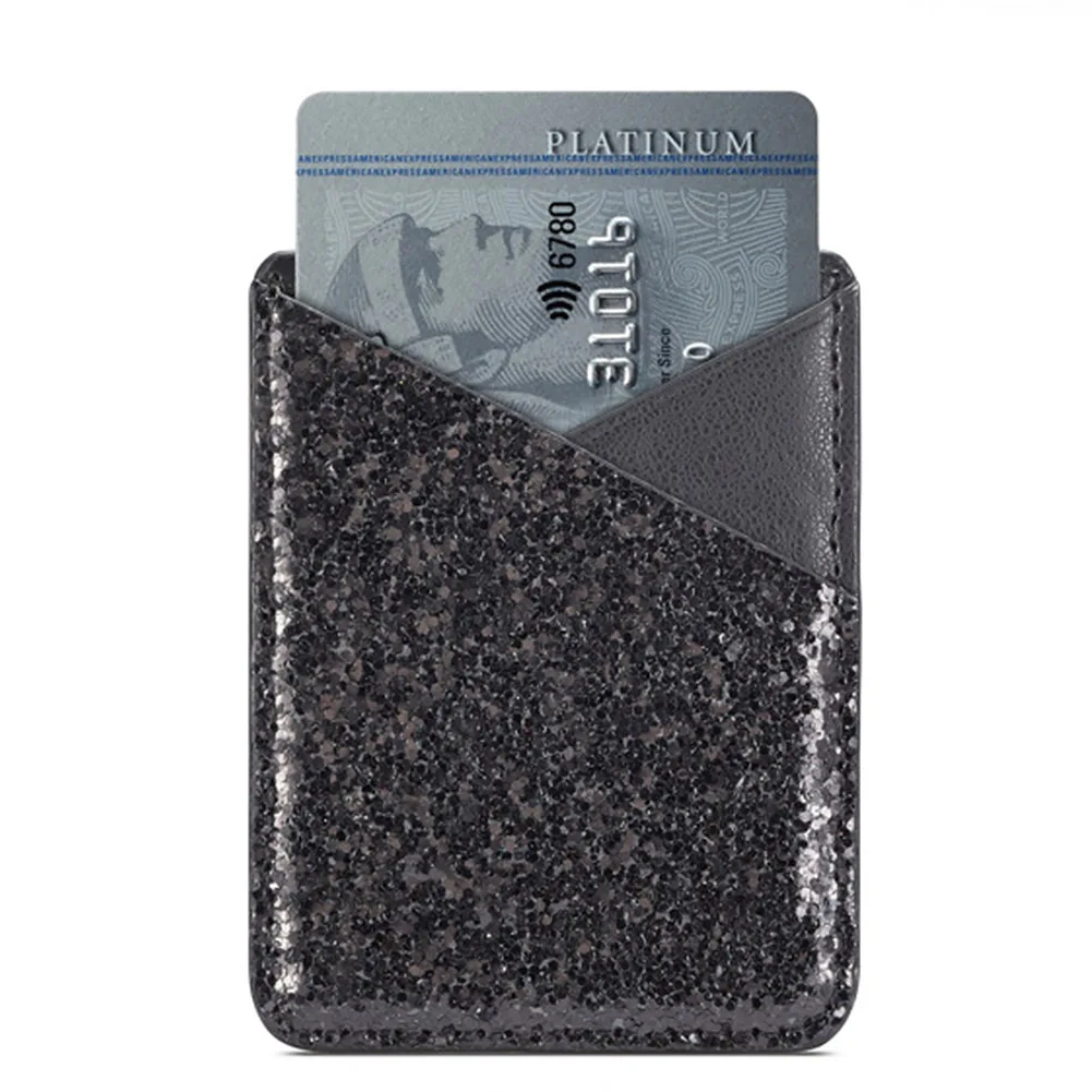 

Ultra Slim Stick On Phone Multifunction Mini Business Wallet Card Holder Sequin Decoration Women Practical Credit Pocket Purse