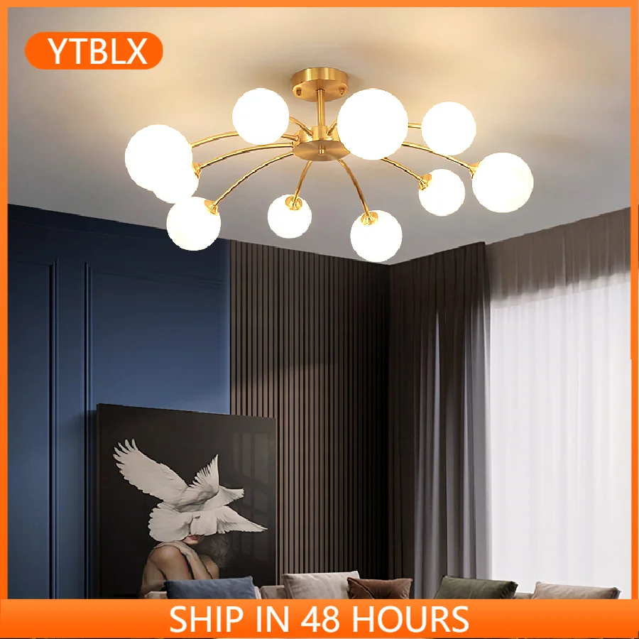 

Nordic Glass Ball Copper Led Chandelier Magic Bean Golden Ceiling Lamp Decoration for Living Room Bedroom Kitchen Home Fixtures