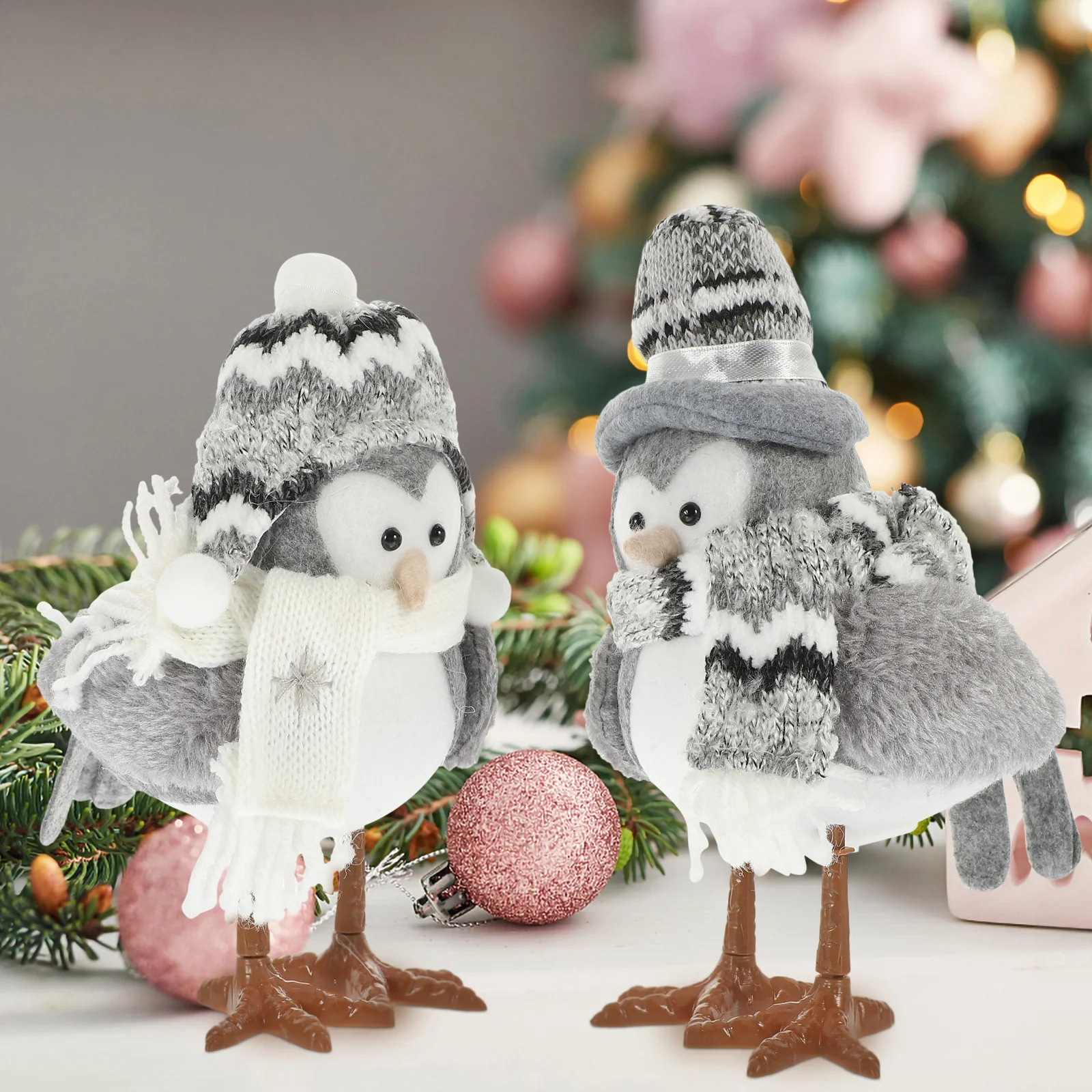

2 Pcs Christmas Gifts Xmas Party Decors Lighted Adornment Dining Table Plush Bird Ornament Supply