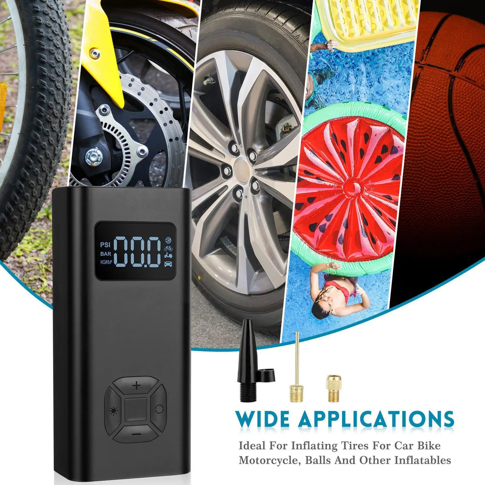 

Портативный Электрический воздушный компрессор, накачиватель, многофункциональный воздушный насос для велосипеда, автомобиля, беспроводн...