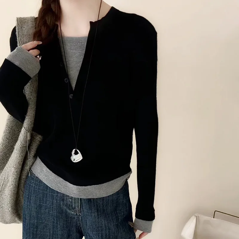 Осень-зима 2024 новый дизайн сложенный лоскутный пуловер из двух предметов