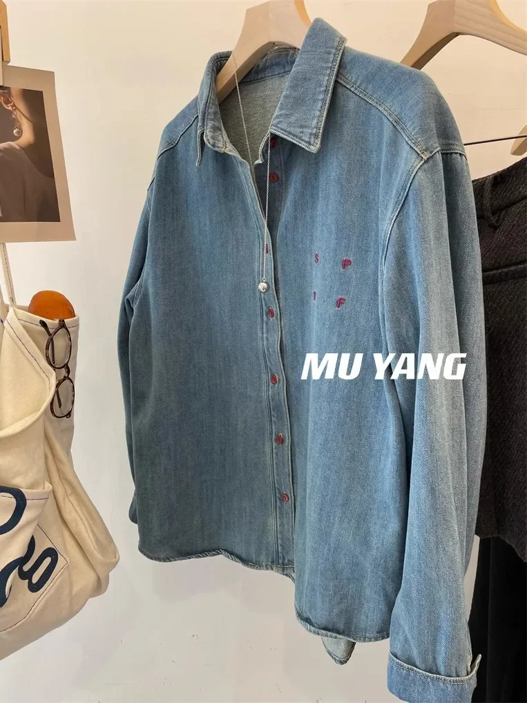 MUYANGdenim Control! Тонкий флисовый пуловер корейская красная рубашка с маленькими