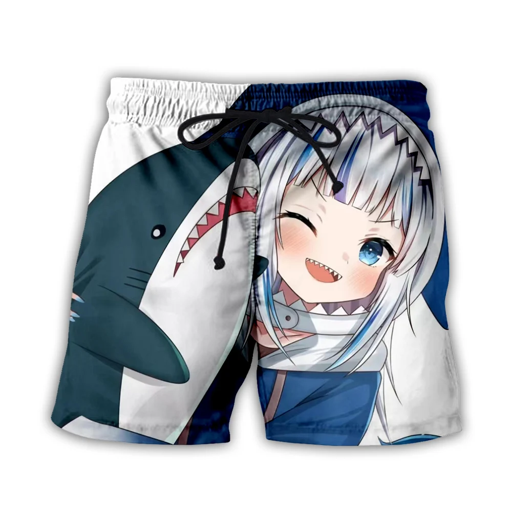 Фото Аниме Gawr Gura VTuber шорты с 3D принтом для мужчин и женщин Kawaii Shark Girls летние пляжные шорты повседневные шорты для доски короткие №2