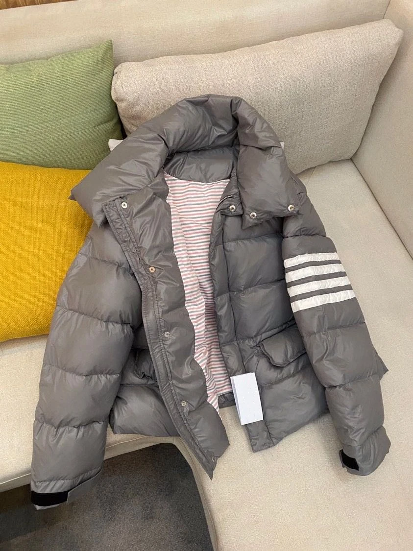 TB Short White Duck Bright Velvet Down Jacket Female Korean Casual Stand-collar Jacket Bread Suit