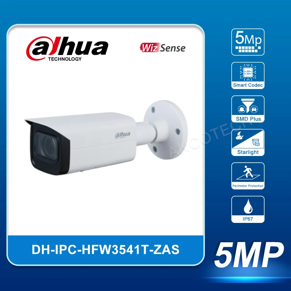 

Dahua IPC-HFW3541T-ZAS 5 МП, вариофокальная цилиндрическая сетевая камера WizSense, Встроенная сигнализация, 60 м, ИК PoE серкуртная камера