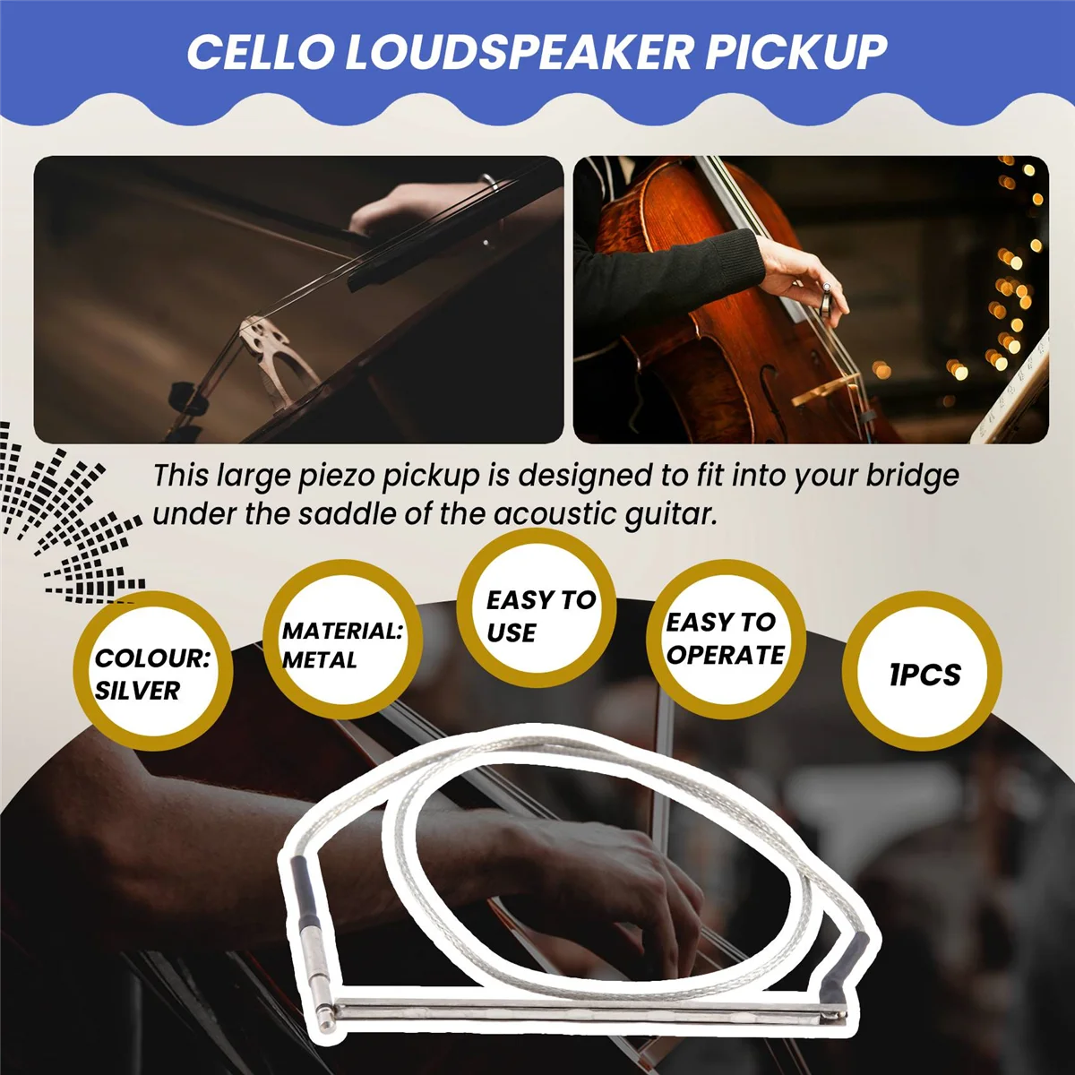 6-проводная высокочувствительная гитара Acoustique Pont Selle Tige PiéZo MéTal Folk Guitare Pick-Up Bâton