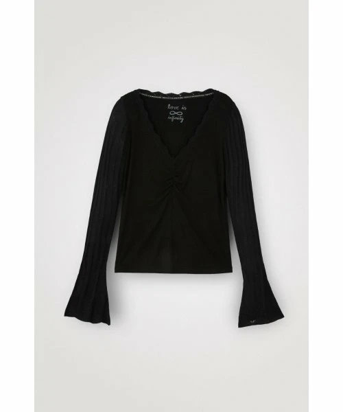 

Foreign trade original single Spanish spring and summer new solid color elastic flared sleeve sweater