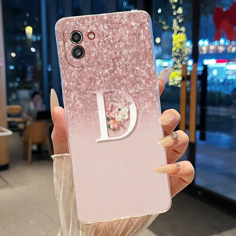 Фото Чехол для Samsung Galaxy A03 SM-A035F/DS, прозрачный силиконовый чехол, роскошный элегантный чехол с начальной буквой, мягкий бампер, задняя крышка №3