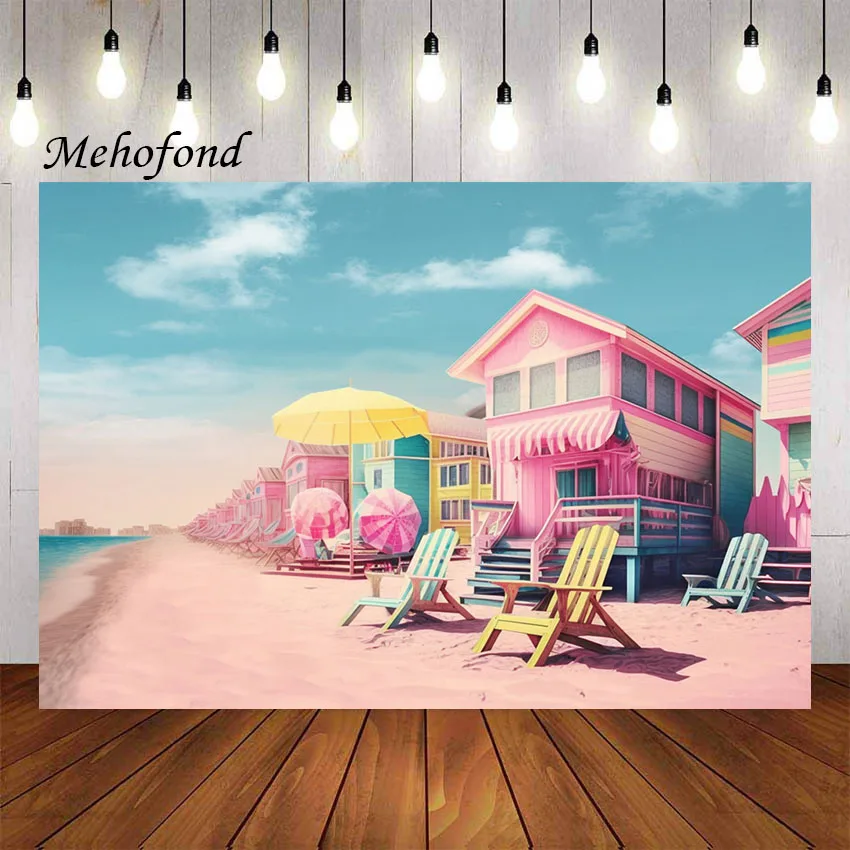 Фотофон Mehofond лето Розовая кукла Пляж океан дети день рождения торт разбивать портрет Фотостудия