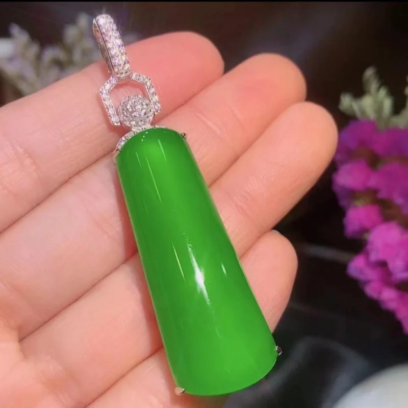 Фото Ожерелье Gao Bing из халцедона Lucky Emerald с защитной открыткой, инкрустированное полным зеленым кулоном №4