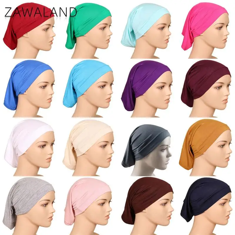 

Zawaland Monochrome Malaysian Barrel Cap Bottoming Cap High Elastic Mercerized Cotton Women's Arabian Scarf Cap Bathroom Cap