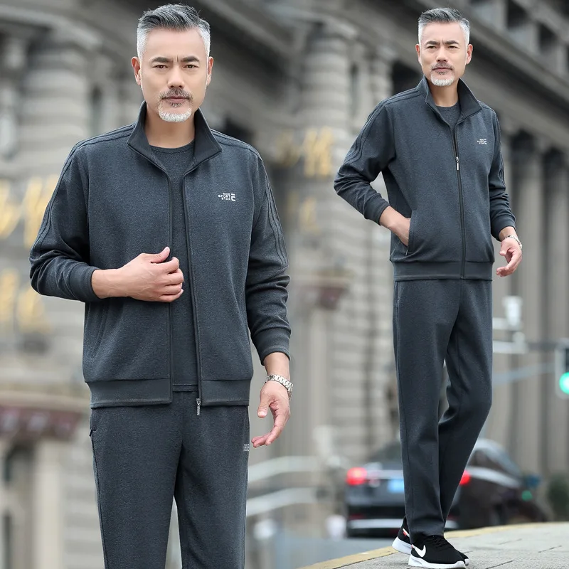 

Autumn Outfit Casual Middle-Aged and Elderly Sports Suit Men's Spring and Autumn New Daddy Sportswear Men's Three-Piece Suit