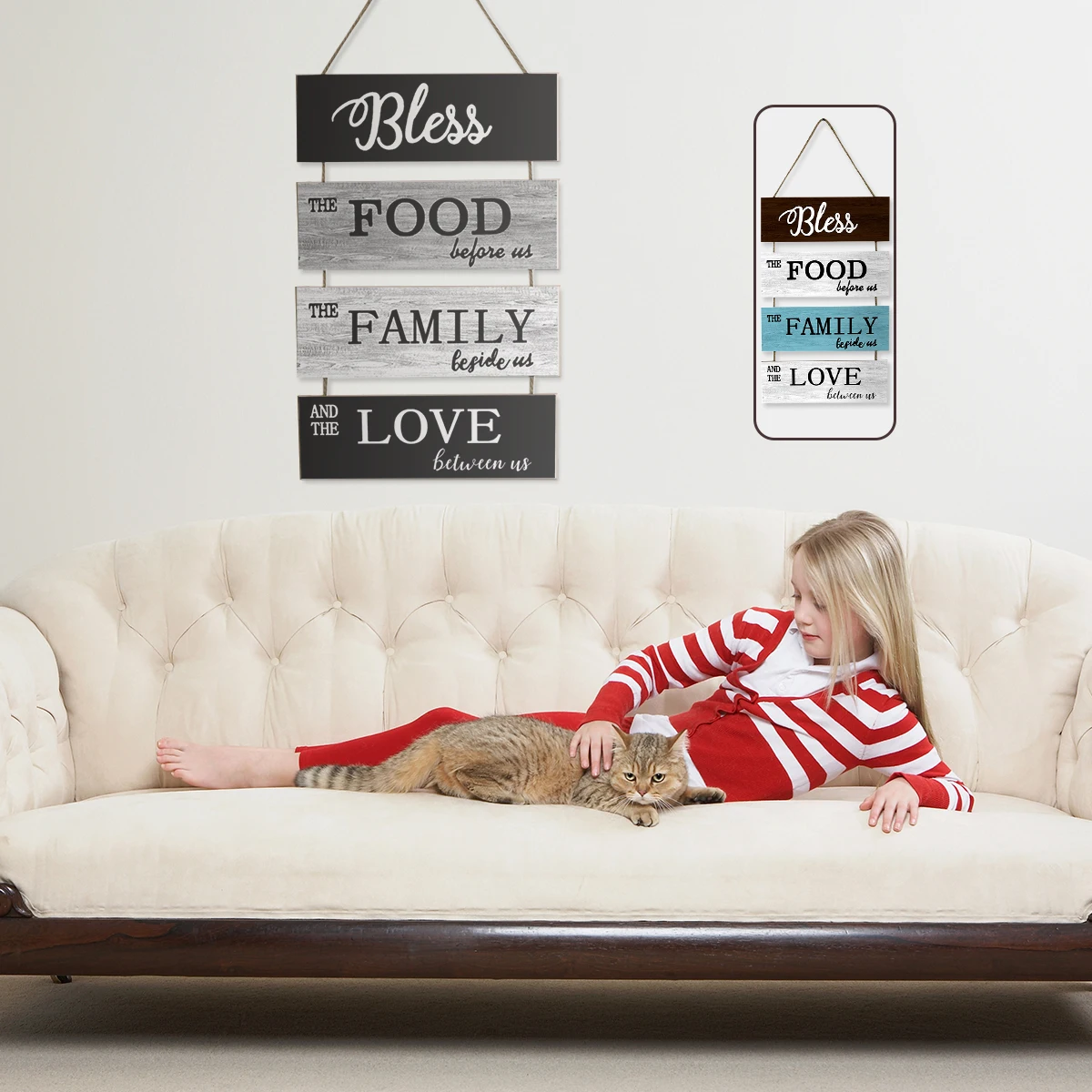 

L Bless Hanging Wall Sign 30x10CM Large Wooden Wall Decoration Family Rustic Wall Art Decor Farmhouse Sign Home Decoration for