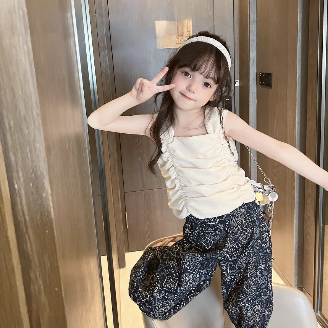 

2023 Summer New Baby Girls Clothes Sets Solid Sleeveless Shirts Print Pants Children's Suit Kids Suits Clothing Outfit