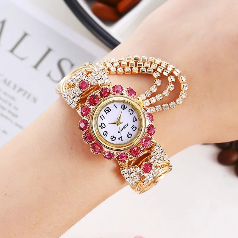 Fashionable And Trendy Women's Watch With Diamond Inlaid Digital Hollowed Out Strap, Flower Shaped Dial, And Women's Watch